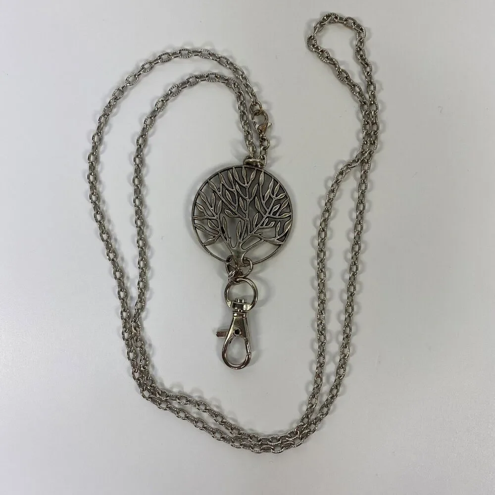 Tree of Life Pendant Badge Name Tag Holder‎ Necklace Silver Tone Work Conference